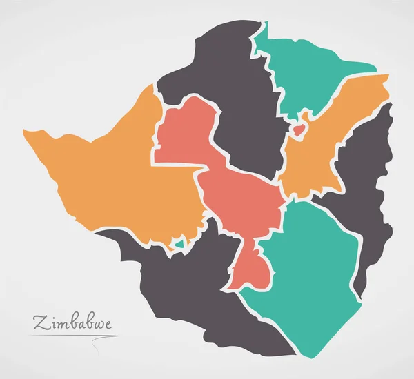 Simbabwe Karte Mit Staaten Und Modernen Runden Formen — Stockfoto