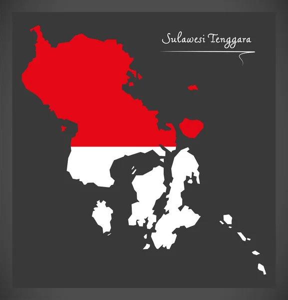 苏拉威西 登加拉印度尼西亚地图 附有印度尼西亚国旗图解 — 图库照片