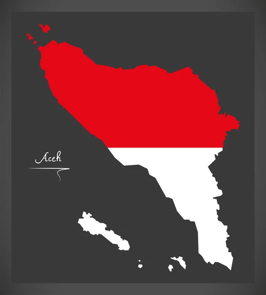 亚齐印度尼西亚地图 附有印度尼西亚国旗图解 — 图库照片