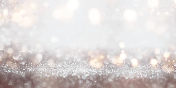 Festive Glittering Silver Bokeh Background Golden Light Effects Celebratory Decoration — Stock Photo, Image