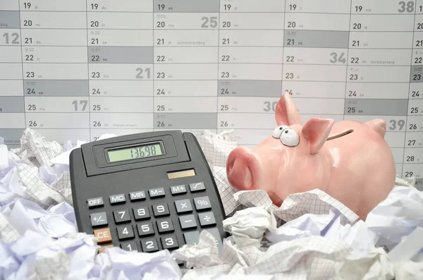 Calculater Piggy Bank Calender — Stock Photo, Image