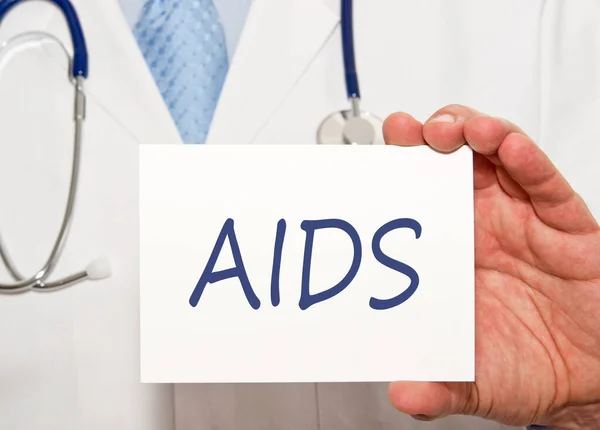 Medico Possesso Segno Aids Con Testo — Foto Stock