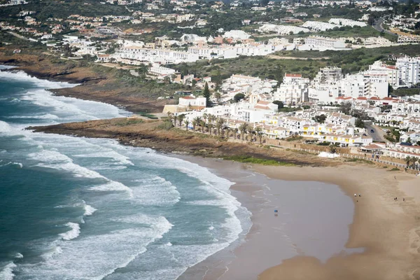 Stranden Med Byn Luz Vid Algarve Portugal Europa — Stockfoto