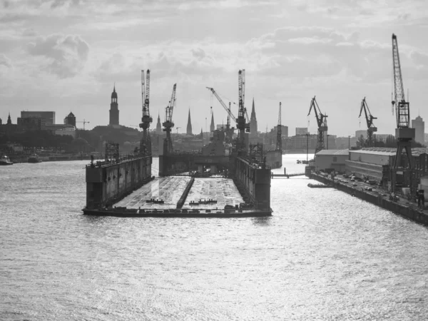 Hamn Hamburg Svart Och Vitt — Stockfoto