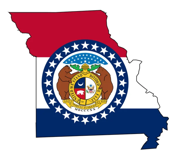 Mapa Estado Missouri Com Bandeira Embutida — Fotografia de Stock