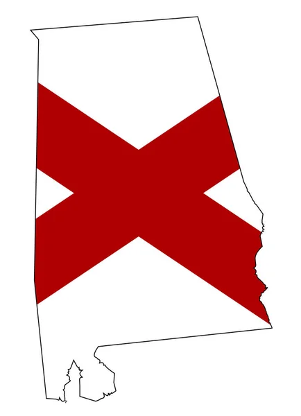 Alabama Államtérkép Vázlata Fehér Háttérrel Állami Lobogó Felirattal — Stock Fotó