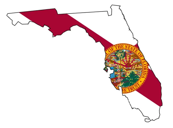 Περίγραμμα Του Χάρτη Της Φλόριντα Απομονωμένο Λευκό Χρώμα Ένθετο Σημαίας — Φωτογραφία Αρχείου