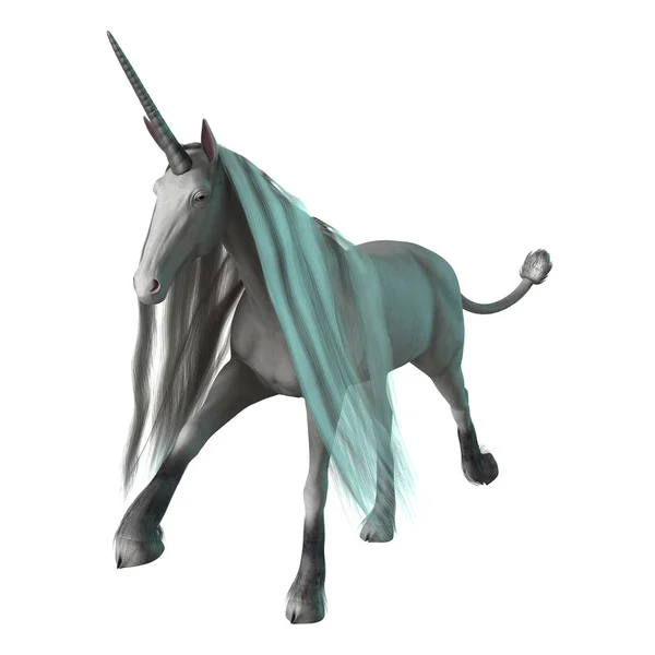 Rendering Unicorno Bianco Galoppo Isolato Sfondo Bianco — Foto Stock