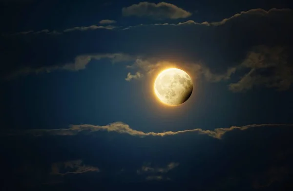 Moon Looked First Time Its Shadow Clouds Two Differently Exposed — Stock Photo, Image