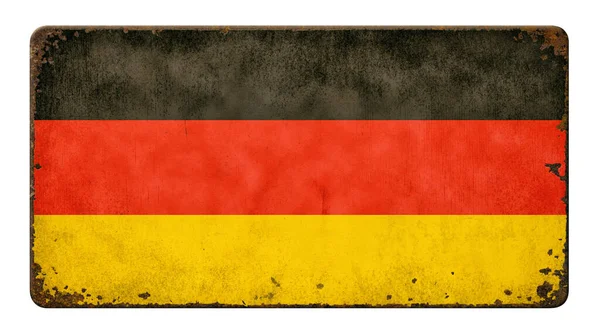 Stara Zardzewiała Blacha Metalowa Tarcza Niemiecka Flaga — Zdjęcie stockowe