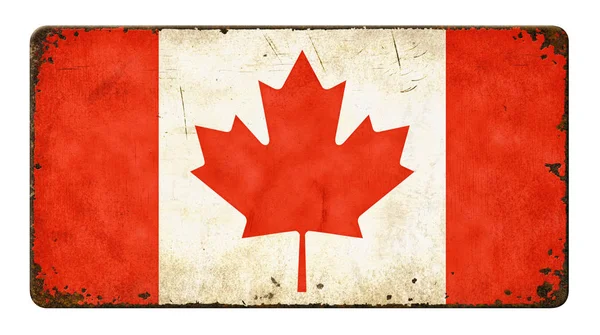 Velho Enferrujado Folha Metal Escudo Canada Bandeira — Fotografia de Stock