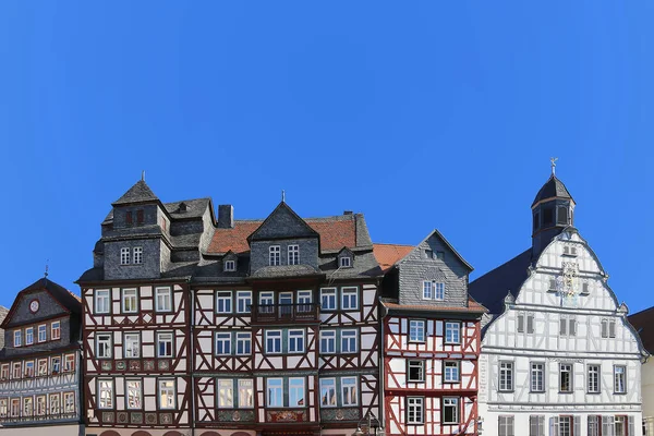 Häuserzeile Mit Fachwerkhäusern Marktplatz Butzbach — Stockfoto