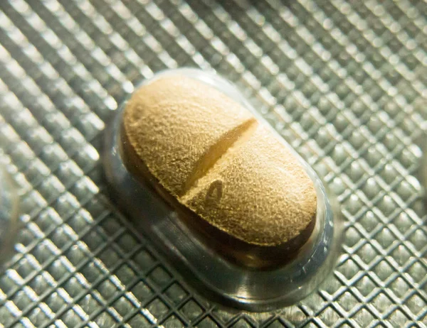 Κίτρινο Χάπι Συσκευασία Φύλλου Που Δεν Έχει Ανοιχθεί Για Κατάθλιψη — Φωτογραφία Αρχείου