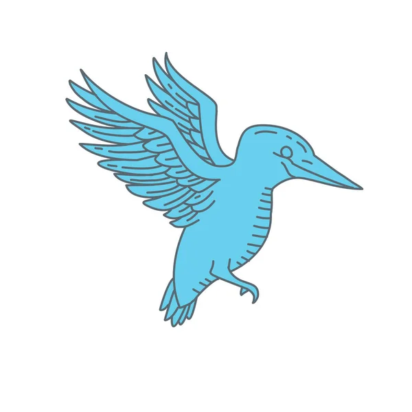 Mono Lijn Stijl Illustratie Van Een Ijsvogel Vliegen Bekeken Vanaf — Stockfoto