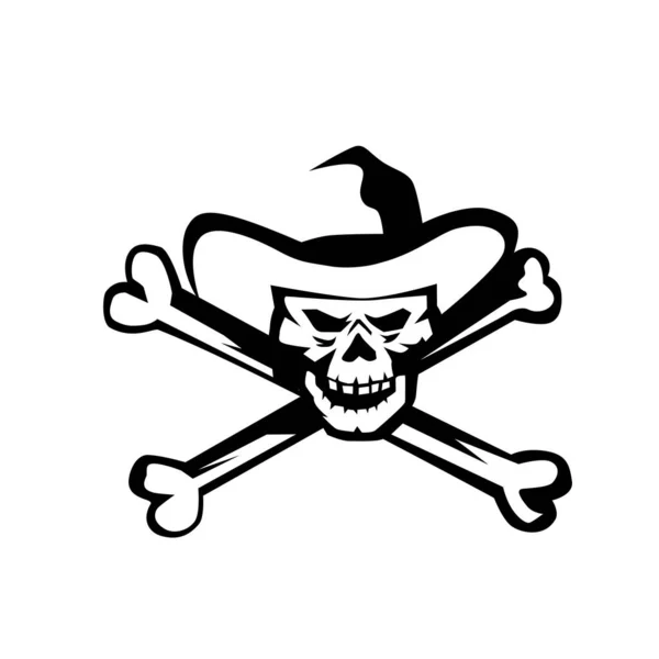 カウボーイの海賊の頭骨および十字の骨の図が前部セット レトロなスタイルで行われる分離の白い背景の上から見た — ストック写真