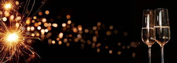 Bokeh Festivo Sfondo Con Candela Scintillante Miracolo Champagne Nuovo Anno — Foto Stock