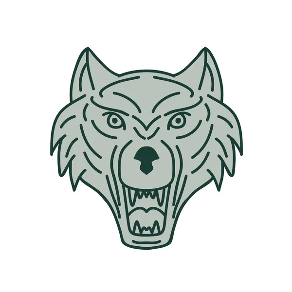 Mono Line Style Illustration Gray Wolf Head Showing Teeth Fang — Stock Photo, Image