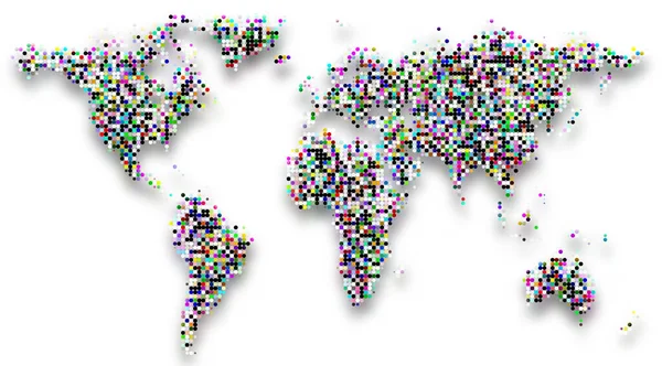 World Map Colorful Raster Shadow Fold Design Circles White — Stock Photo, Image