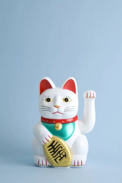 Chat Plastique Maneki Neko Symbolisant Chance Richesse Sur Fond Pop — Photo