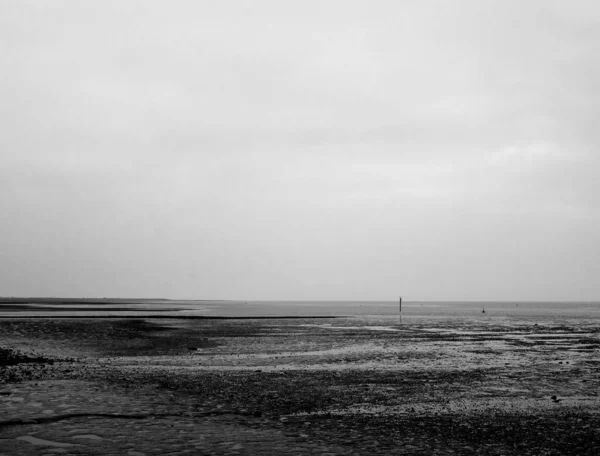 Mono Black White Texture Pattern Mudflats Empty River Sky — Stockfoto