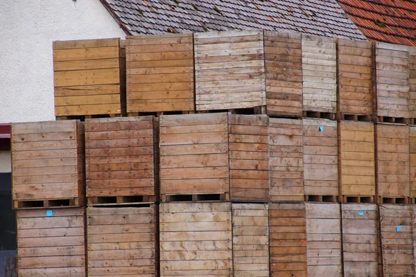 Stapelhouten Kisten Landbouw — Stockfoto