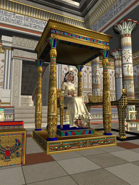 Египетская Царица Сидит Гробах Старинном Дворце Древнем Царстве — стоковое фото