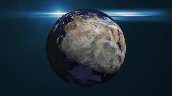 地球とフレアを持つ抽象的な空間の背景 レンダリング — ストック写真