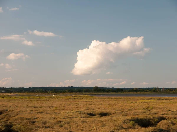 Scena Campagna Terra Piatta Ruscello Con Una Grande Nuvola Bianca — Foto Stock