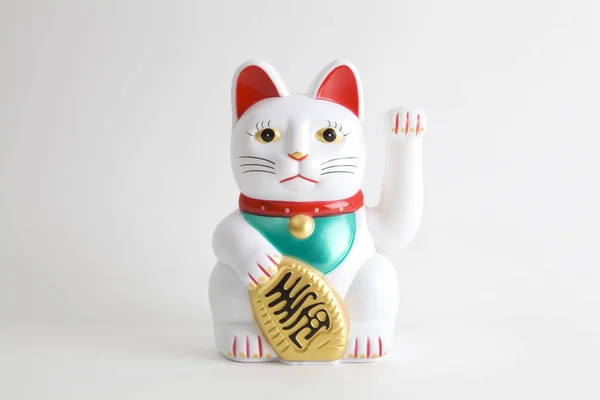 Een Maneki Neko Plastic Kat Symbool Van Geluk Rijkdom Een — Stockfoto