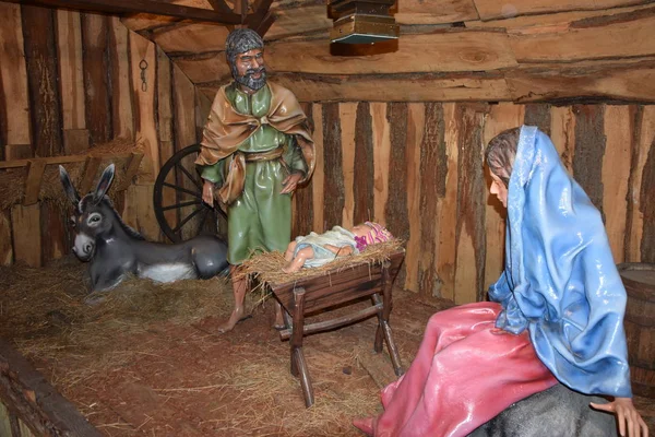 Kerststal Kerststal Kerststal Duits Feest Advent Jezus Maria Josef Baby — Stockfoto