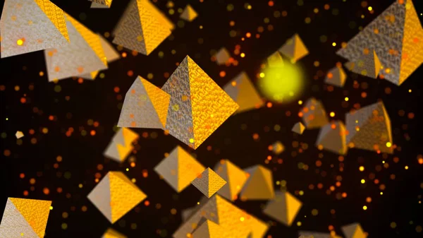 ゴールデン ピラミッドと抽象的な背景は デジタル背景 レンダリング — ストック写真