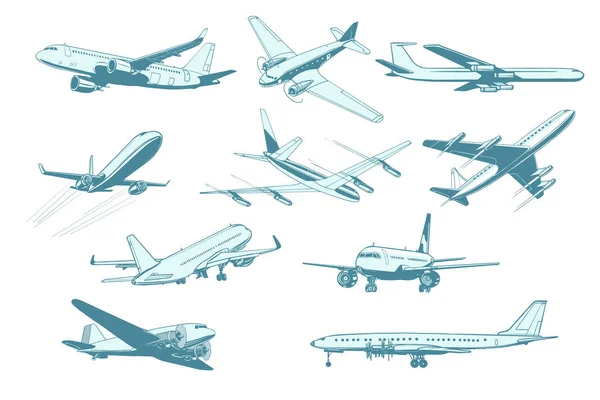 Impostare Trasporto Aereo Aereo Isolato Sfondo Bianco Aereo Aviazione Viaggi — Foto Stock