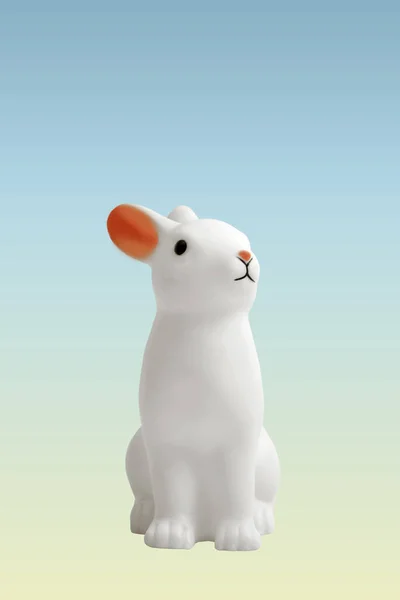 Cute White Plastic Bunny Black White Gradient Background Minimal Color — стоковое фото