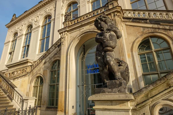 Portal Residenzschloss Museu Tráfego Com Figura Pedra Saxônia Dresden — Fotografia de Stock