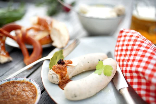 White Sausage Beer Garden — Stock Photo, Image