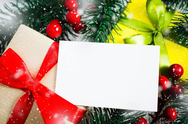 Fundo Natal Com Decorações Caixas Presente Cobertor Mesa Malha Xmas — Fotografia de Stock