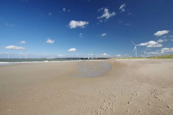 Noordzee Strand Duinen Stormvloed Bij Hoogwater Storm Banjaard Noord Schuine — Stockfoto