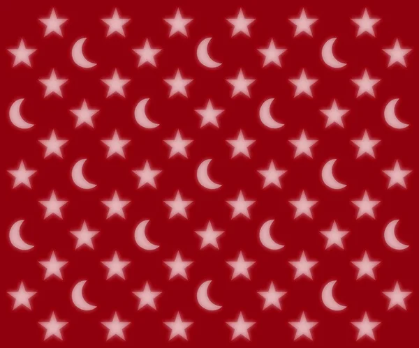 Glowing Moons Stars Pattern Red Background — Stock Photo, Image