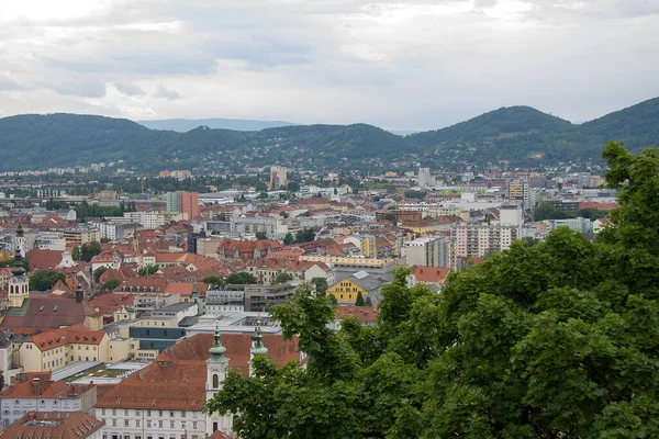 Kilátás Város Graz Sok Piros Tetők Stájerországban — Stock Fotó