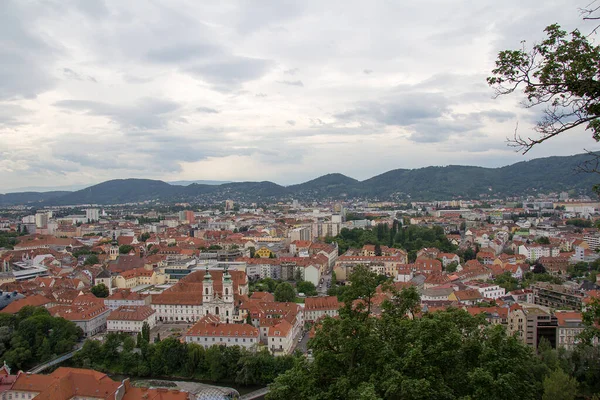 Vista Sobre Cidade Graz Com Seus Muitos Telhados Vermelhos Estíria — Fotografia de Stock