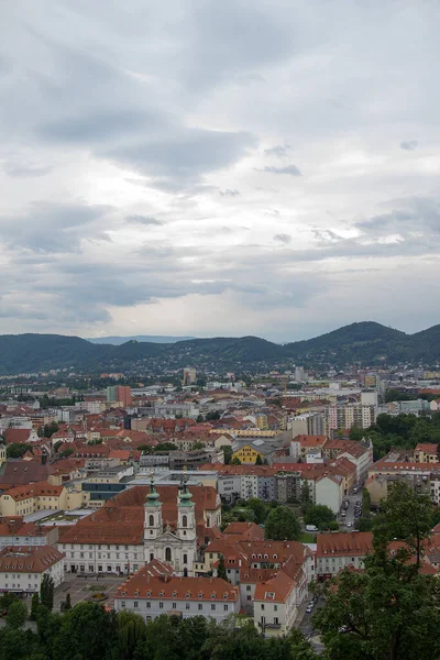 Kilátás Város Graz Sok Piros Tetők Stájerországban — Stock Fotó