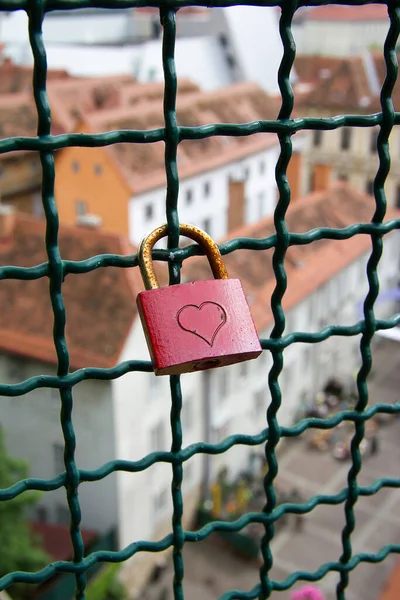 爱锁在德国格拉茨市的篱笆上 — 图库照片