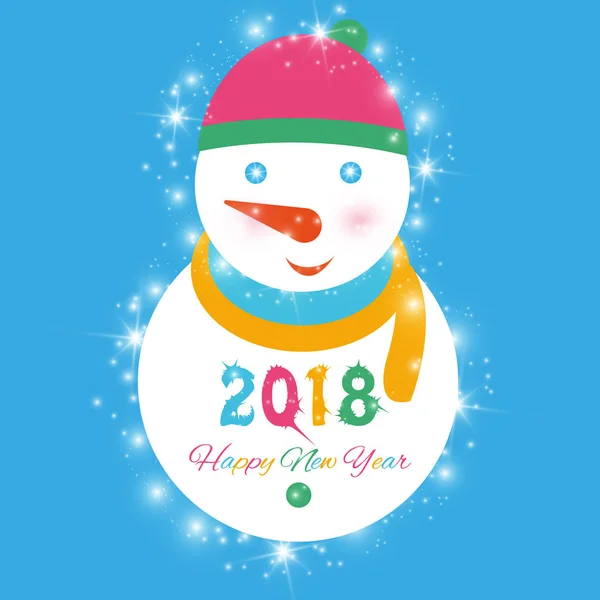 2018 Vánoční Přání Sněhulákem Pozadí Přírody Jedlových Větví — Stock fotografie