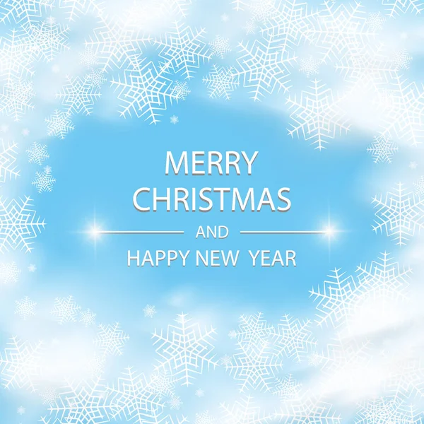 Merry Christmas New Year Typographical Holidays Background Winter Landscape Snowflakes — Stock Photo, Image