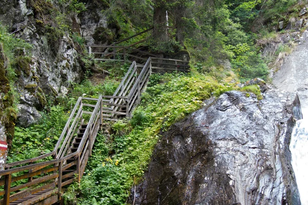 Passarela Fixada Feita Madeira Natureza Selvagem Sem Pessoas Estiria Dia — Fotografia de Stock