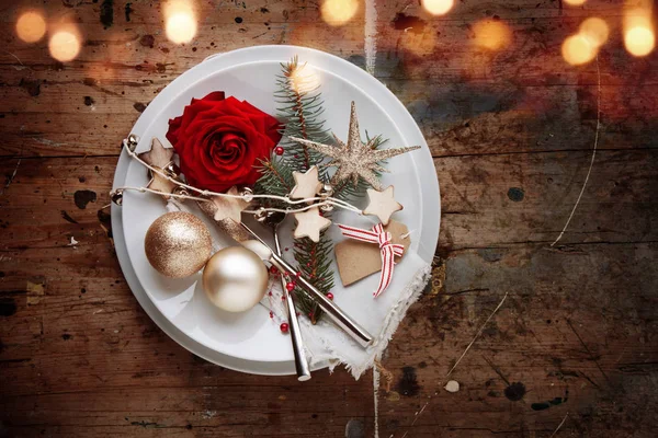 Romantic Rustic Christmas Table Decoration — Stock Photo, Image