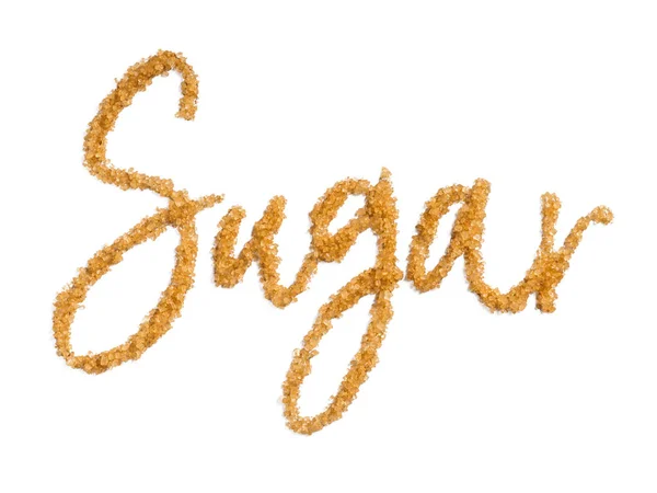 Palavra Açúcar Açúcar Mascavo Isolado Branco Com Caminho Recorte — Fotografia de Stock