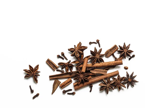 Winter Spices Background Cinnamon Cloves Star Anise Copy Space Isolated — Stock Photo, Image