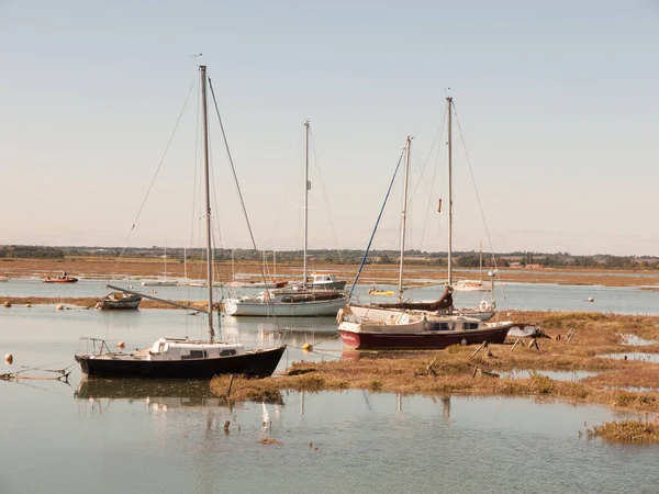 Plusieurs Grands Bateaux Privés Stationnés Dans Estuaire Avec Mâts — Photo