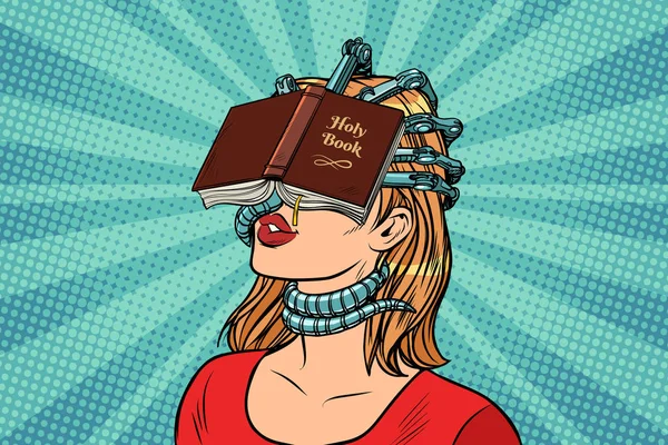 Religiöse Fanatische Frau Pop Art Retro Vektor Vintage Illustrationen — Stockfoto